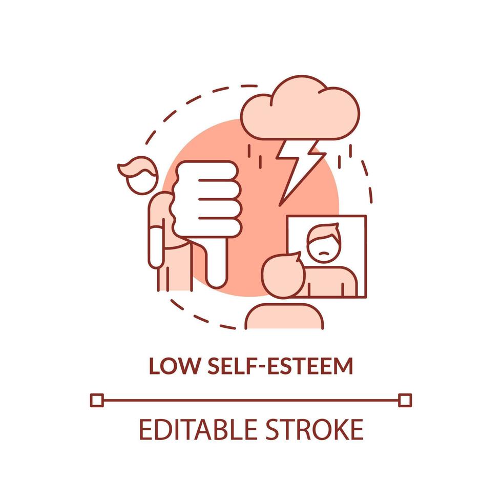 Low self esteem terracotta concept icon. Compare issue. Downside of social media abstract idea thin line illustration. Isolated outline drawing. Editable stroke. vector