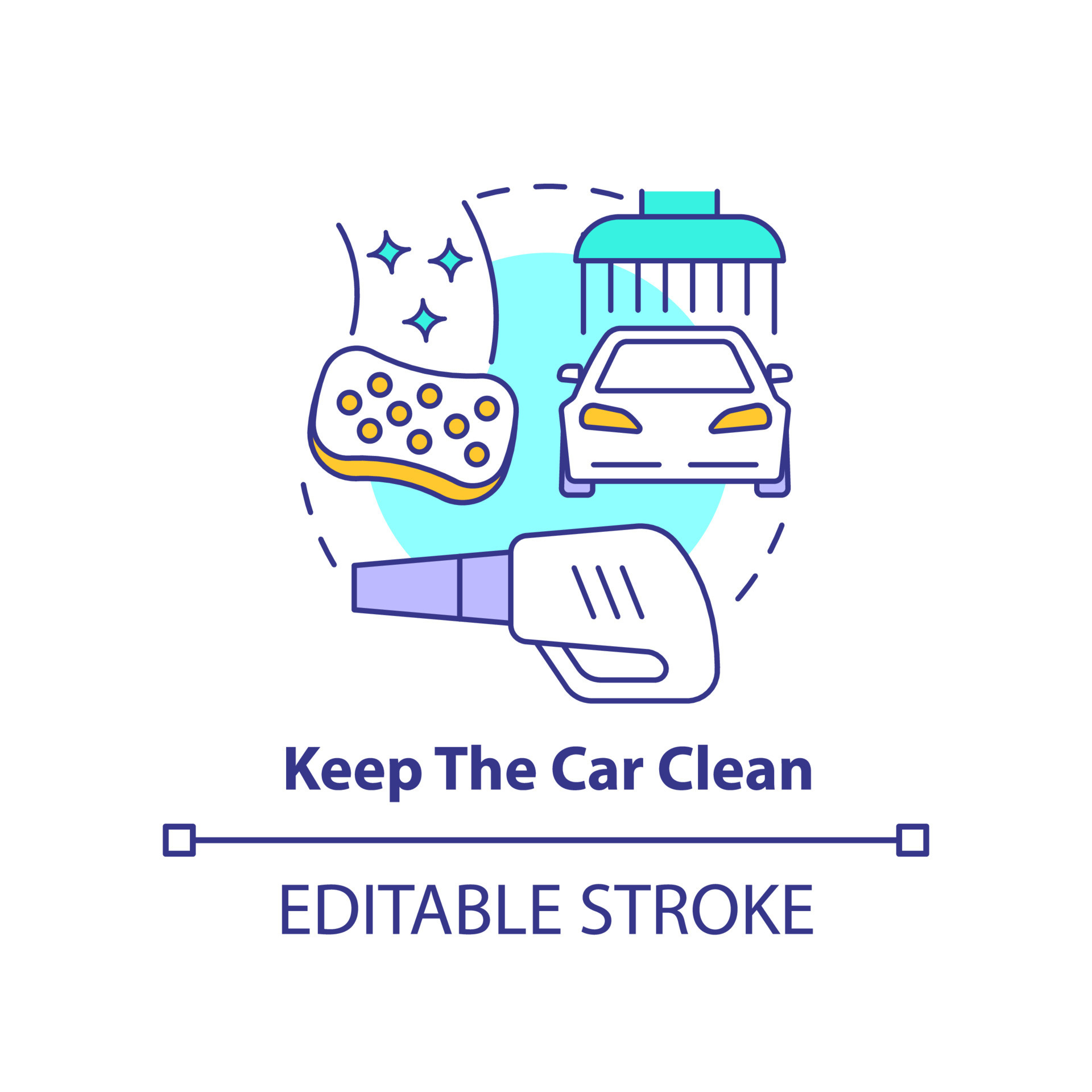 Keep the car clean concept icon. Interior and exterior cleaning. Road