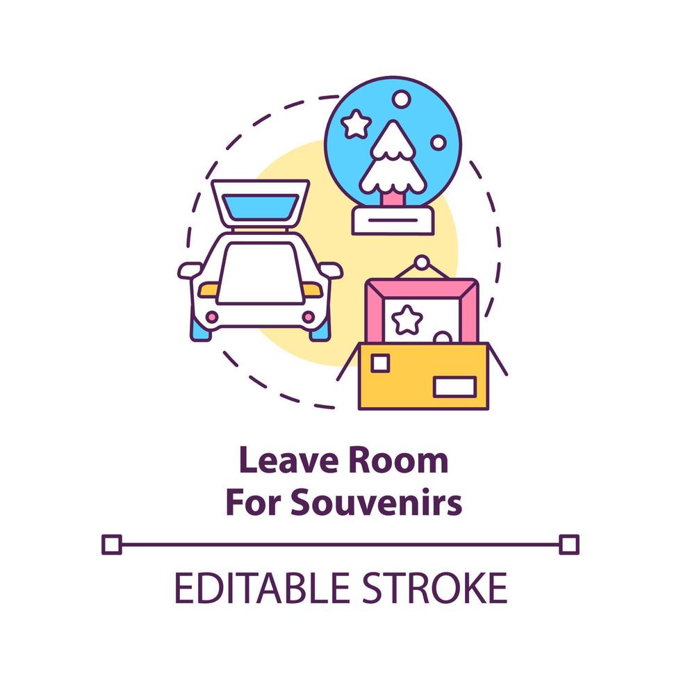 Leave room for souvenirs concept icon. Adventure keepsake. Road trip advice abstract idea thin line illustration. Isolated outline drawing. Editable stroke. vector