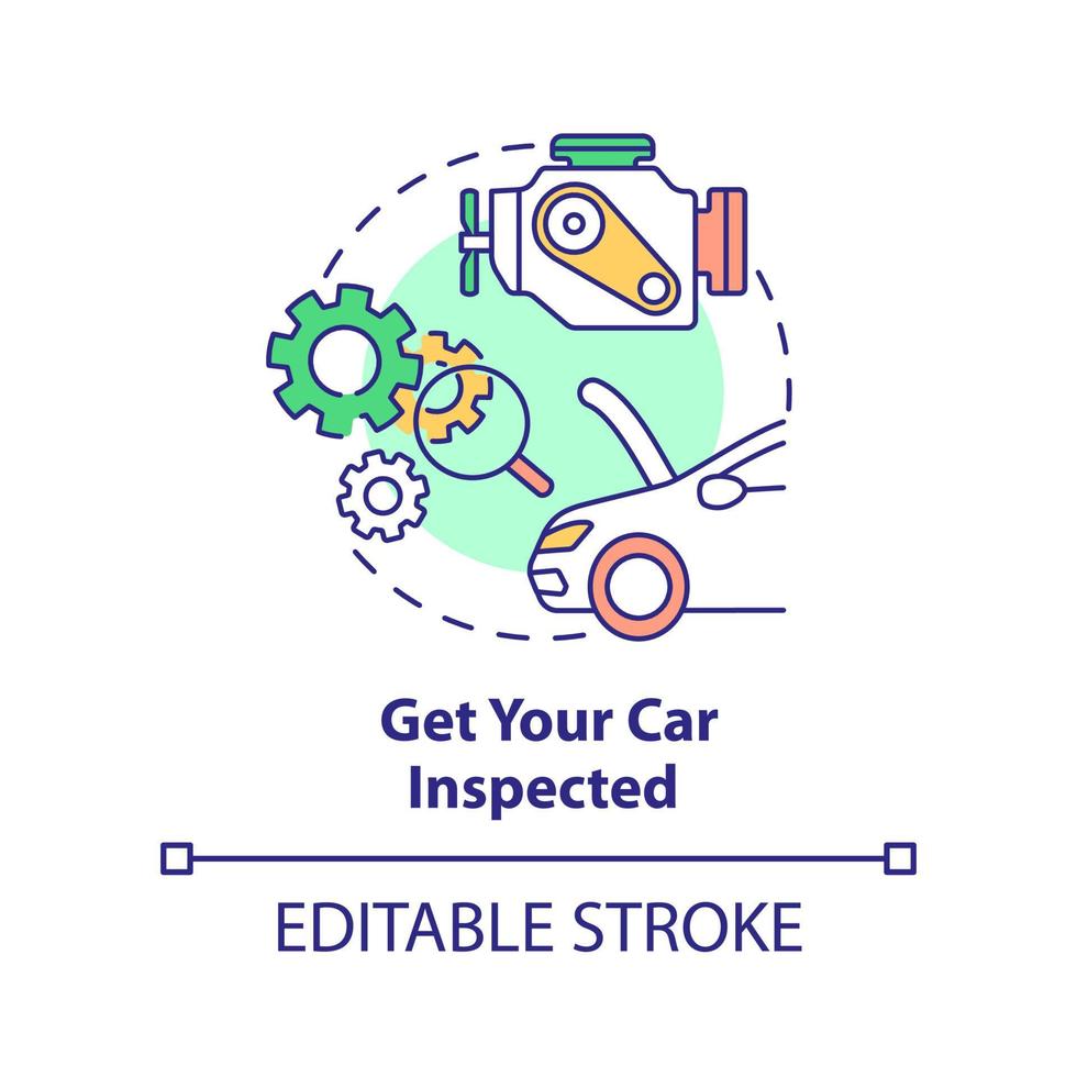 Get your car inspected concept icon. Technical examination. Road trip recommendation abstract idea thin line illustration. Isolated outline drawing. Editable stroke. vector