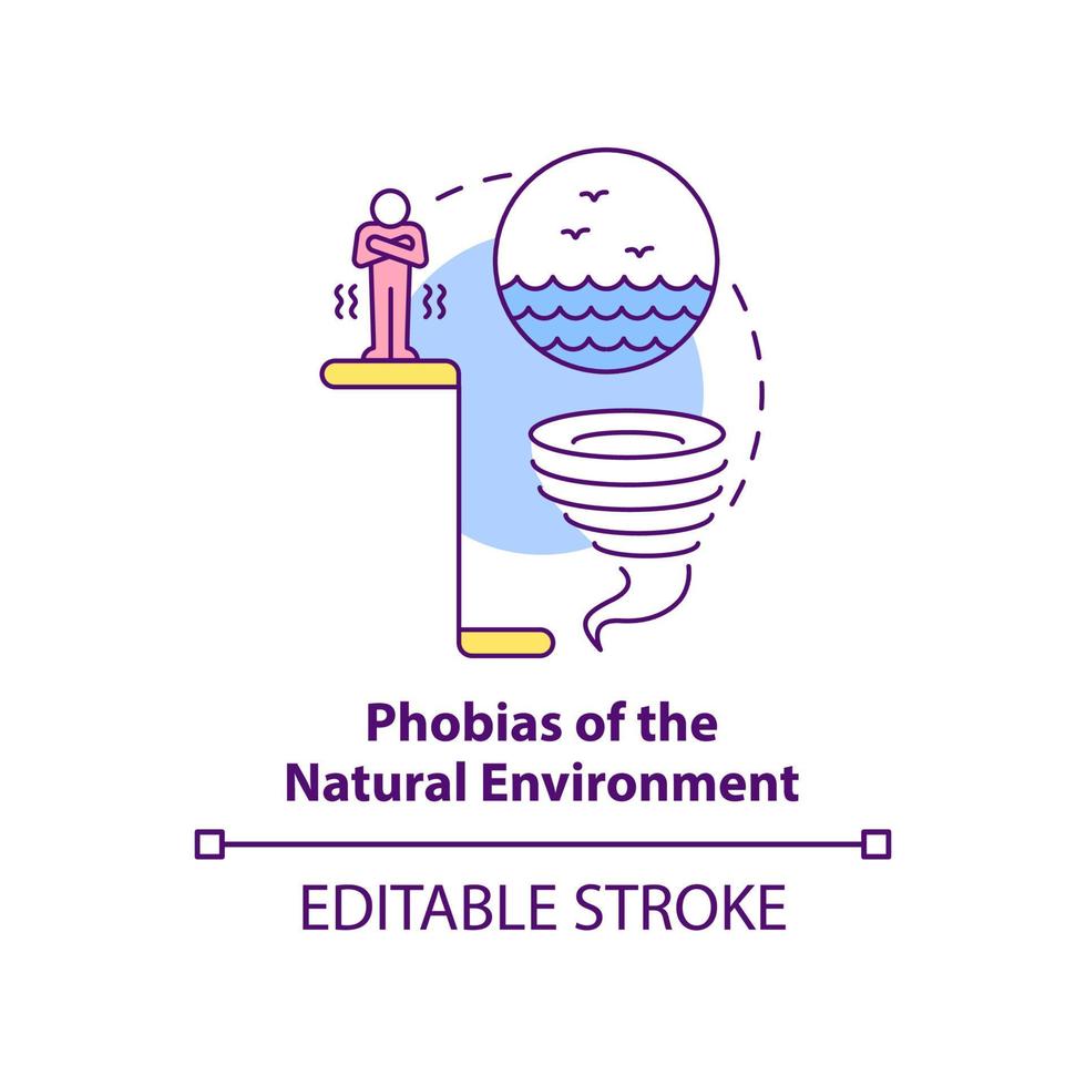 Phobias of natural environment concept icon. Anxiety disorder. Specific phobias abstract idea thin line illustration. Isolated outline drawing. Editable stroke. vector