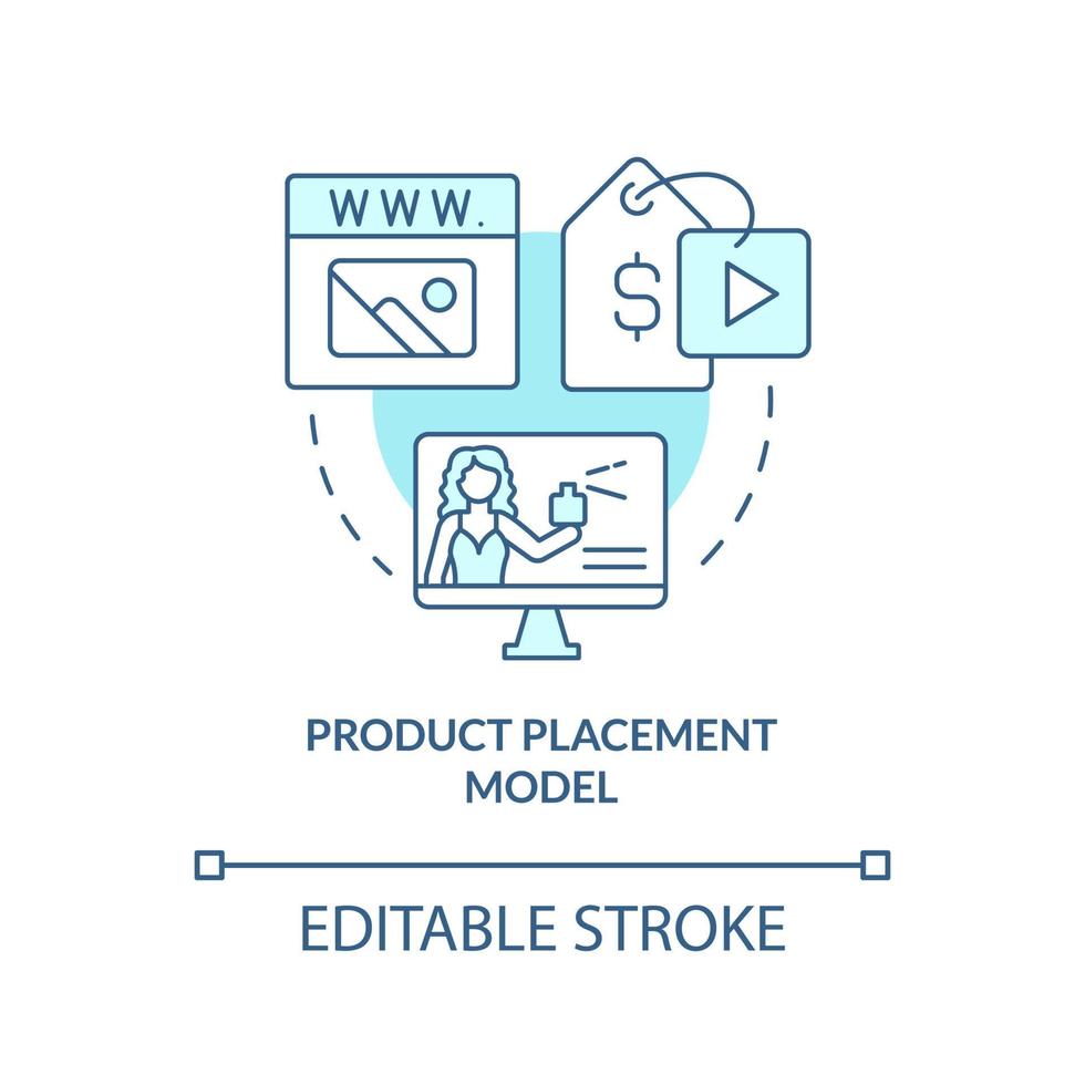 Product placement model turquoise concept icon. Brand mention. Creator business model abstract idea thin line illustration. Isolated outline drawing. Editable stroke. vector