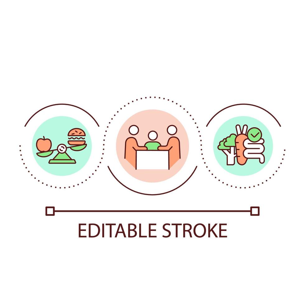 Planning nutritious meals for child loop concept icon. Prefer healthy snacks for kid abstract idea thin line illustration. Eating vegetables. Isolated outline drawing. Editable stroke. vector