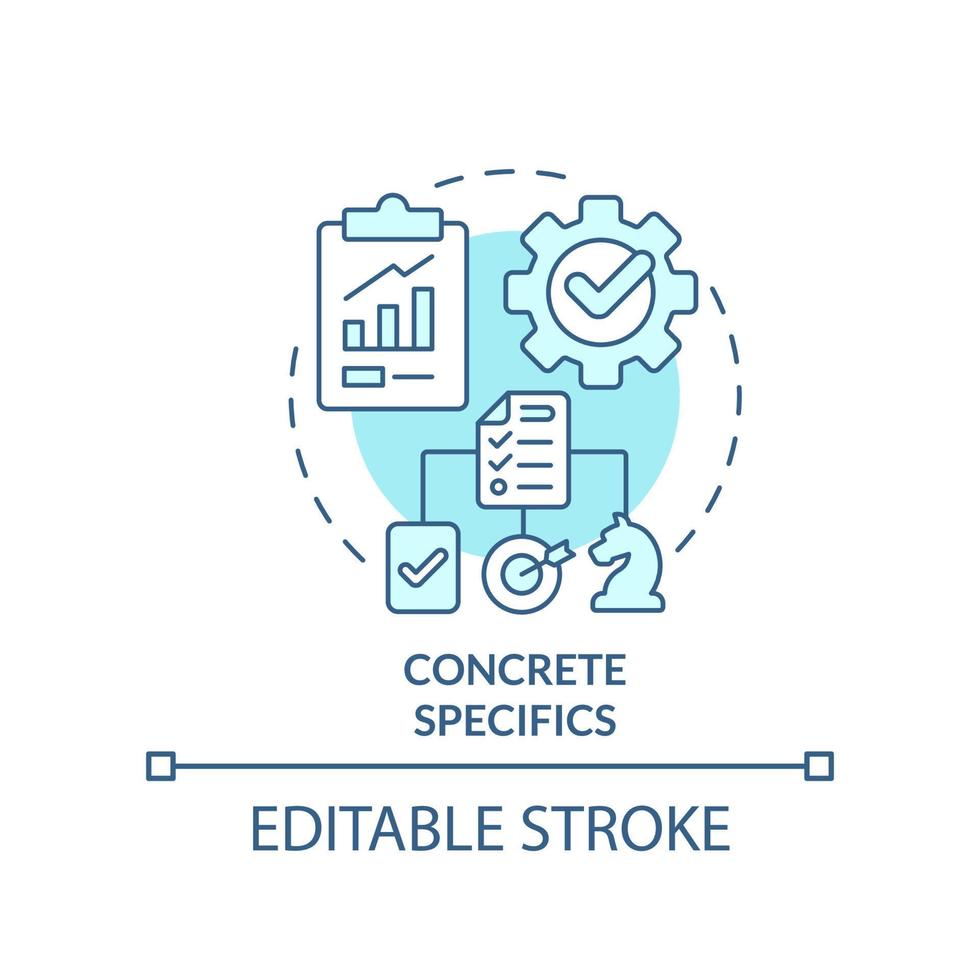Concrete specifics turquoise concept icon. Strategy parts. Business plan key element abstract idea thin line illustration. Isolated outline drawing. Editable stroke. vector