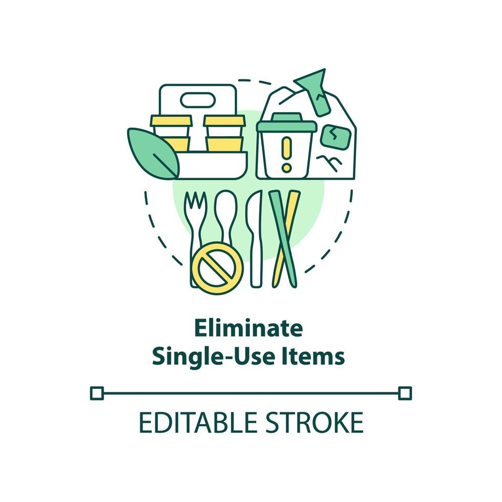 Eliminate single-use items concept icon. Transitioning into zero-waste lifestyle abstract idea thin line illustration. Isolated outline drawing. Editable stroke. vector