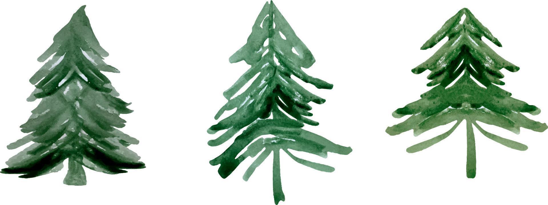 Watercolor set of green conifer trees isolated on white vector