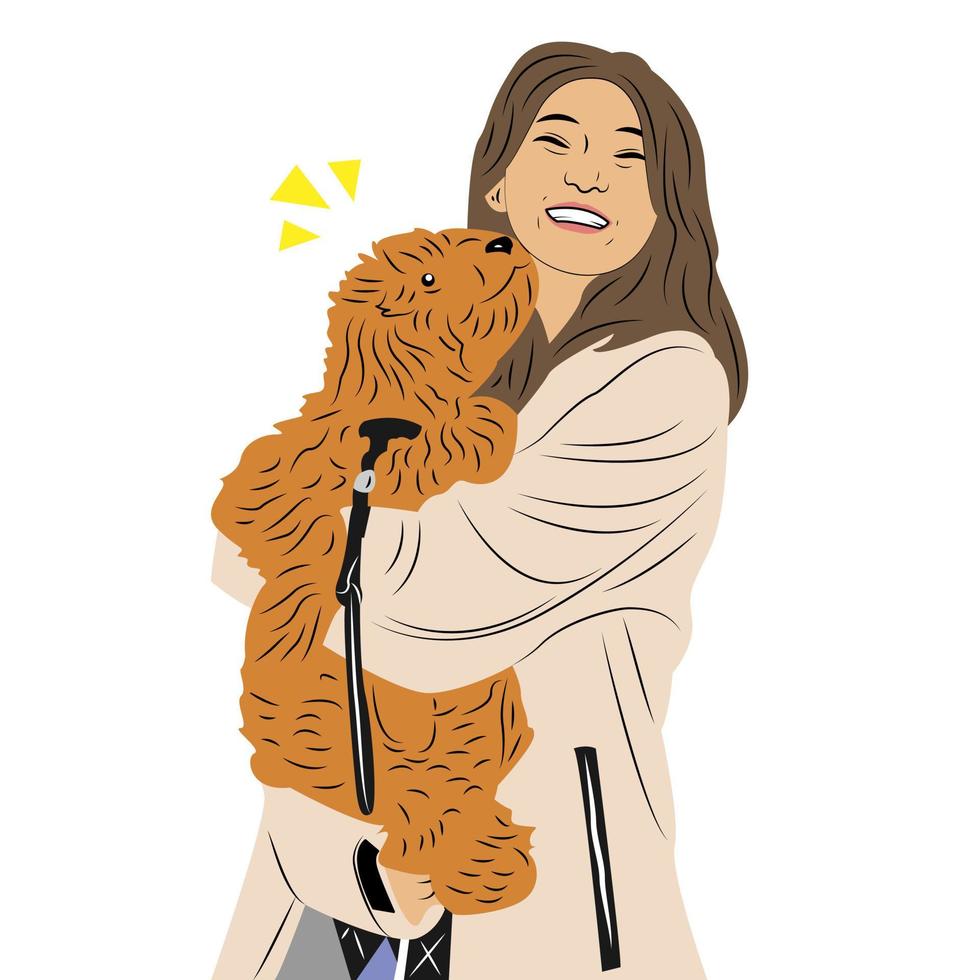 vector of a happy teenage girl holding her dog