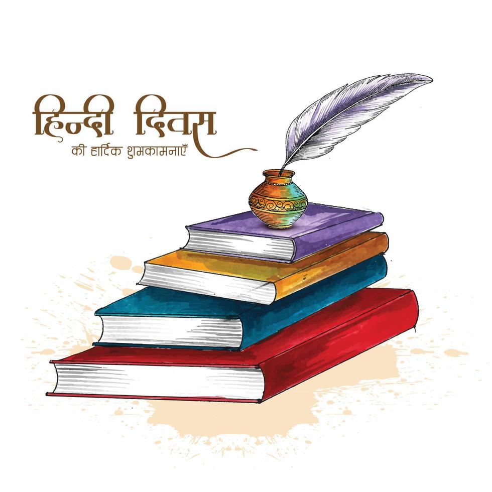 hindi diwas 14 de septiembre escrito en fondo de celebración de libros hindi vector