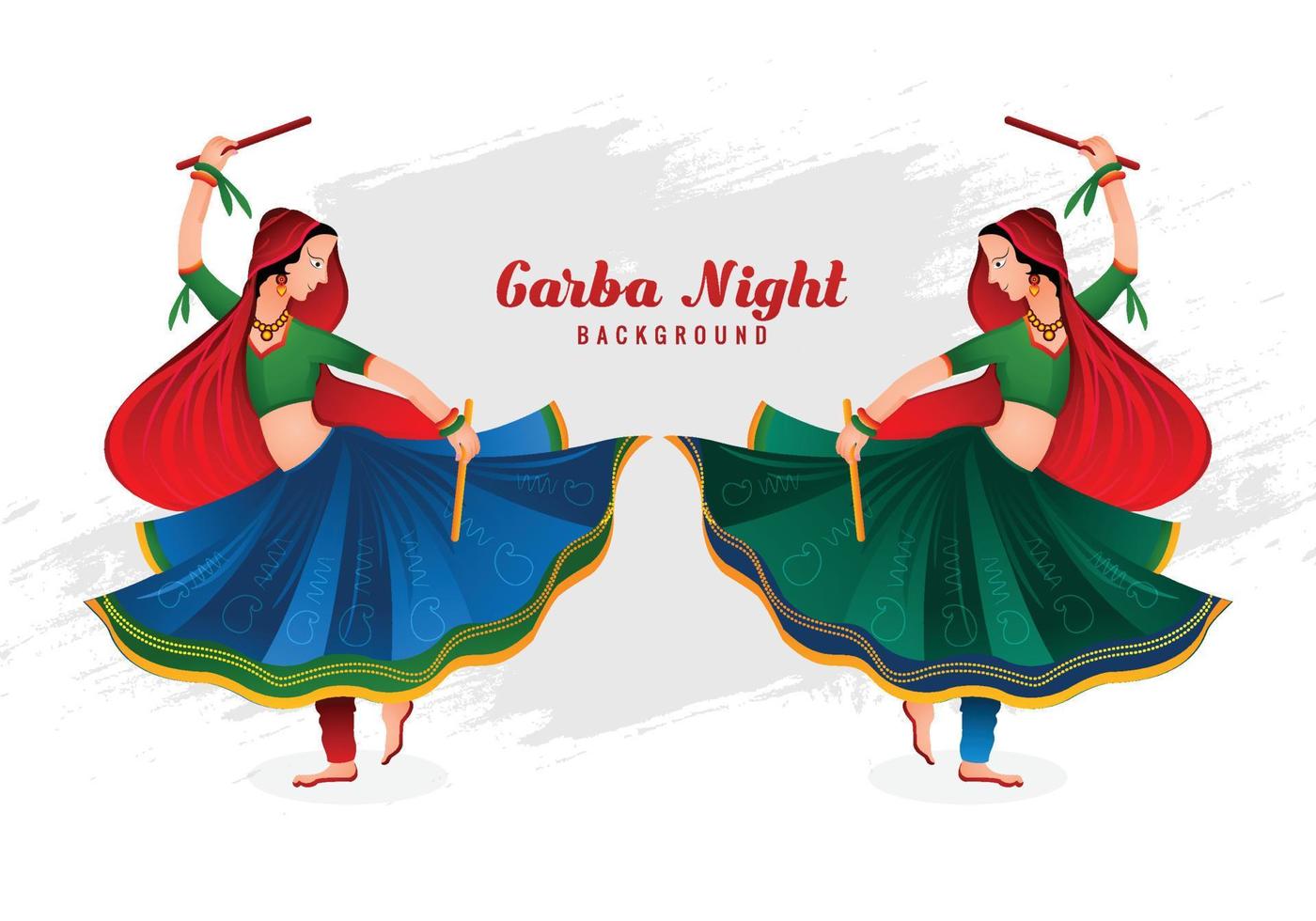 Illustration of people performing garba dance womans playing celebration card background vector