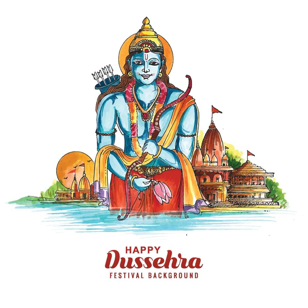 señor rama feliz dussehra festival deseos tarjeta acuarela fondo vector