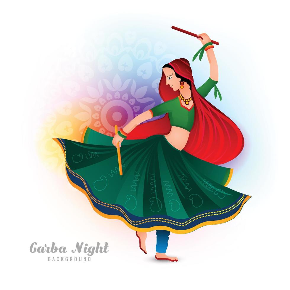 ilustración de jugar garba y dandiya en el fondo de la tarjeta navideña de celebración navratri vector