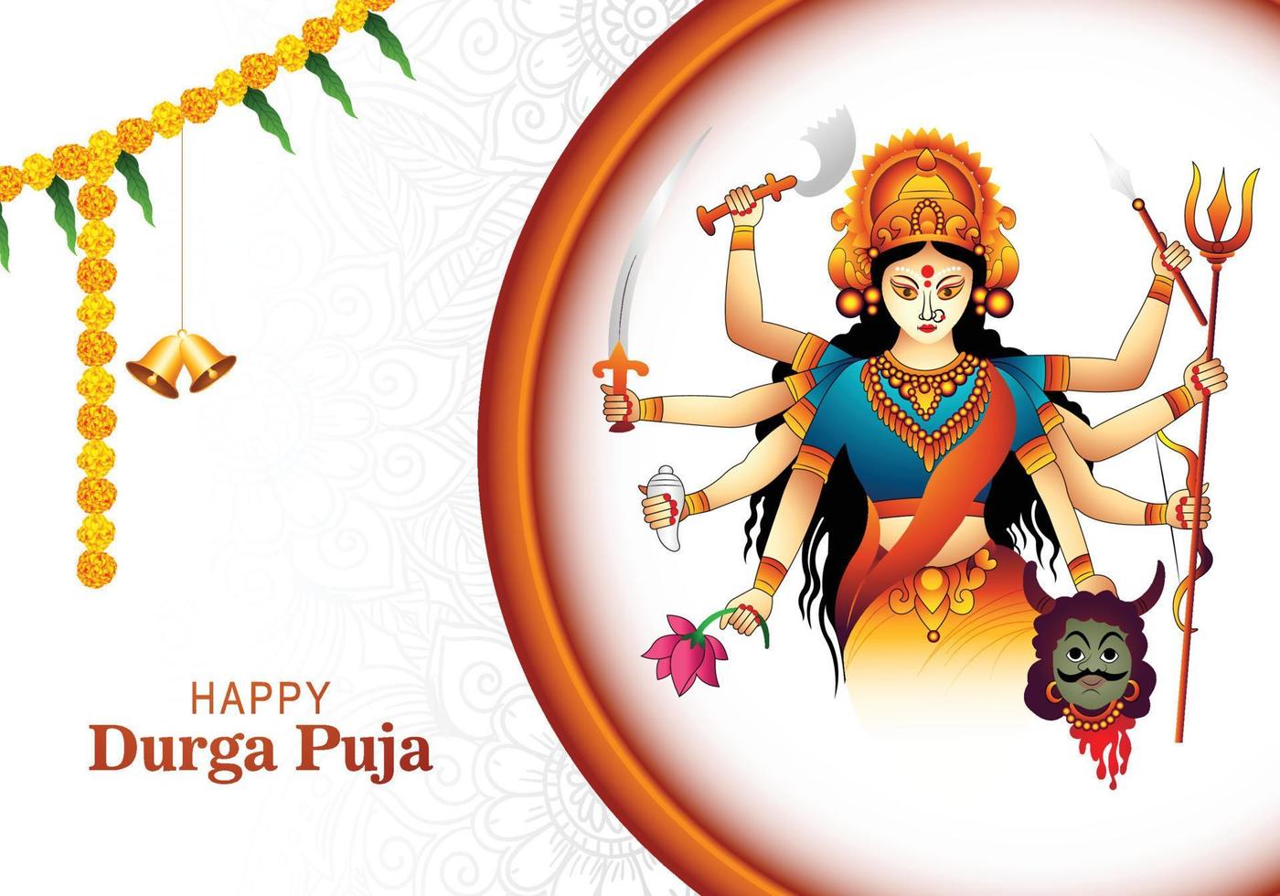 Illustration of goddess happy durga puja subh navratri celebration card background vector