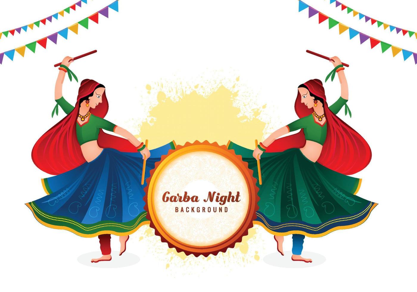 mujeres indias jugando garba en dandiya noche navratri dussehra festival de fondo de celebración vector