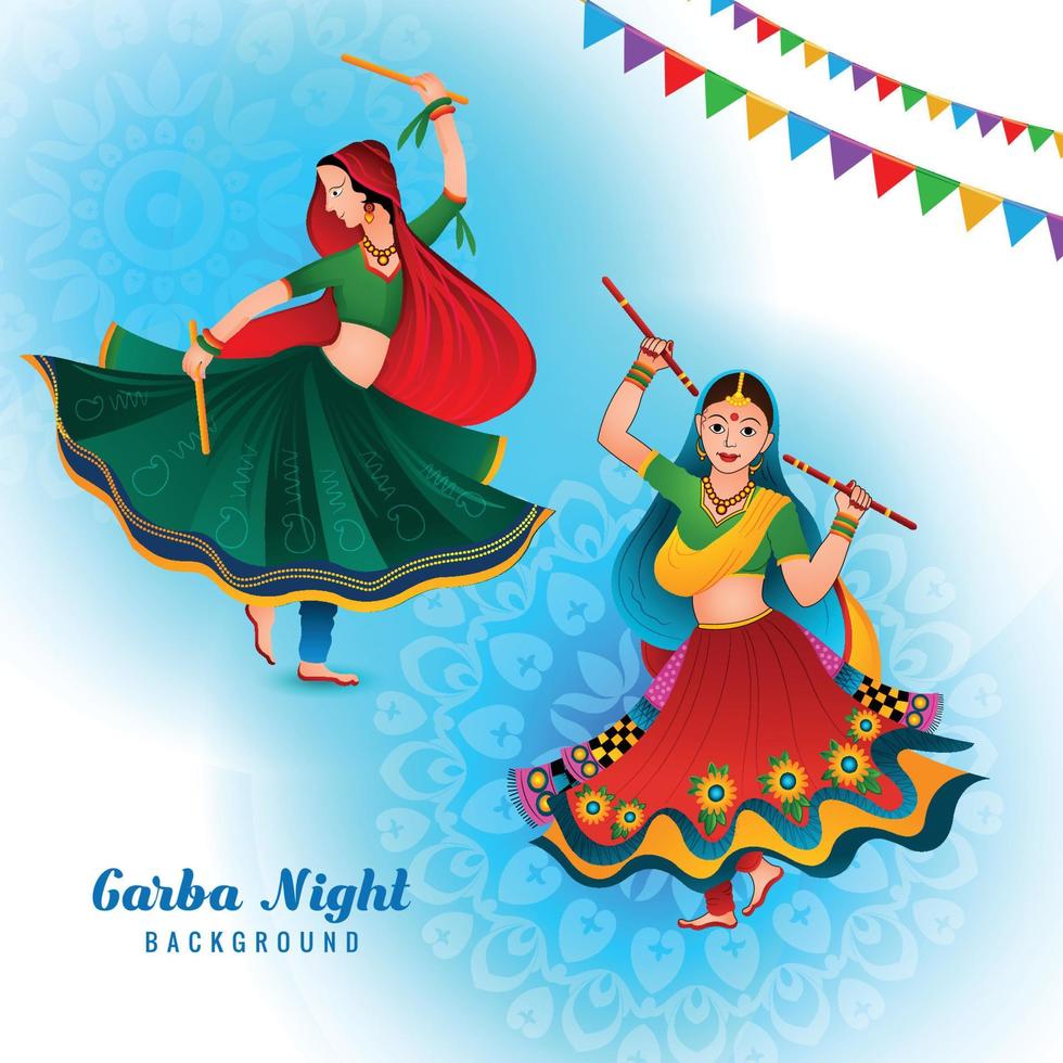 Illustration of playing garba and dandiya in navratri celebration holiday card background vector