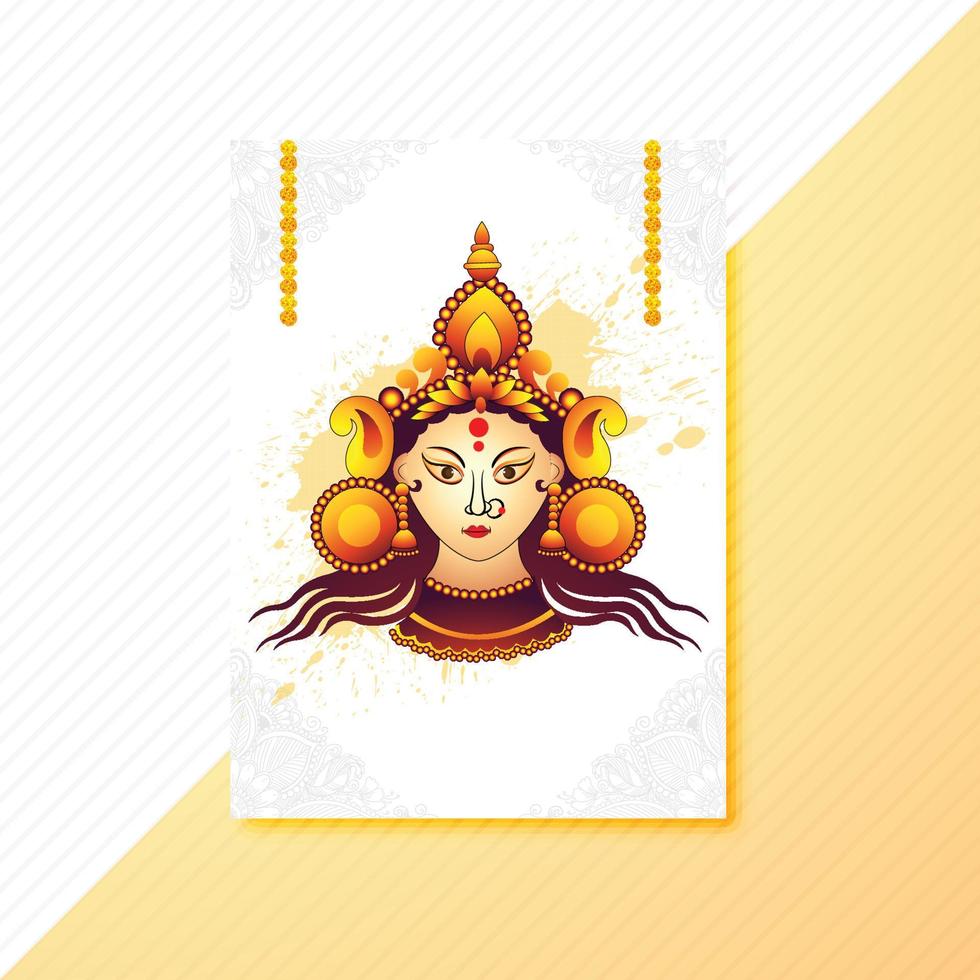 Illustration of goddess durga face in happy durga puja brochure design vector