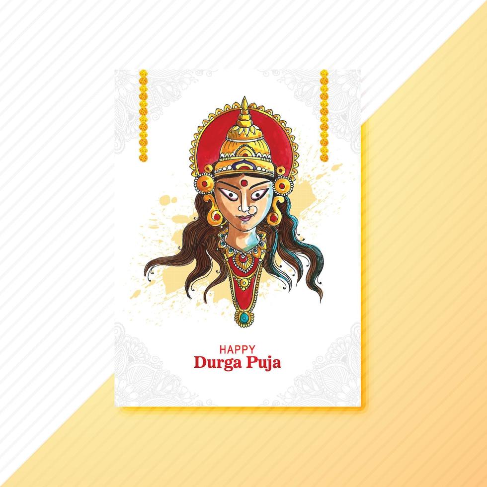 Indian festival goddess durga face holiday celebration brochure card template design vector