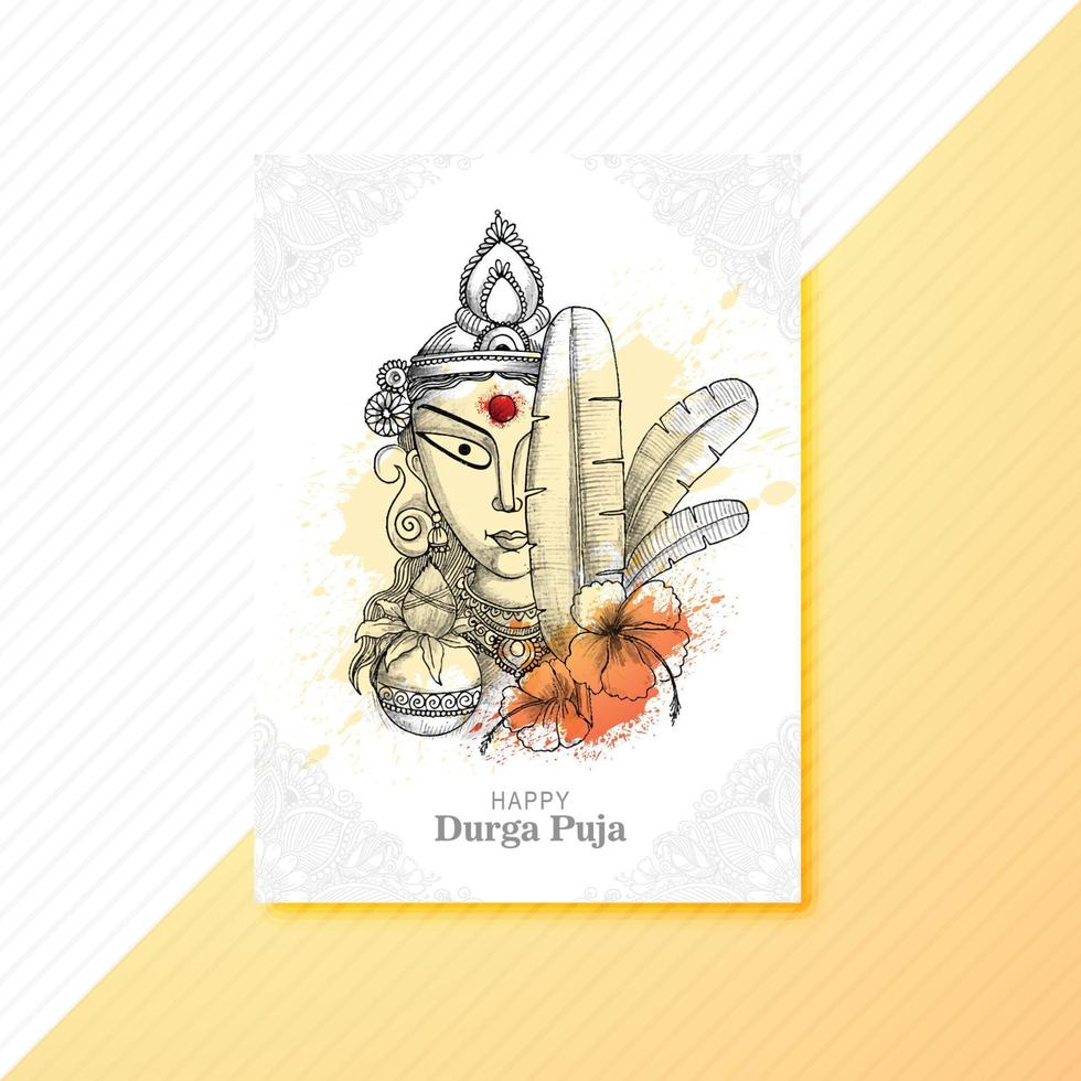 ilustración de la cara de la diosa durga en el diseño del folleto happy durga puja vector