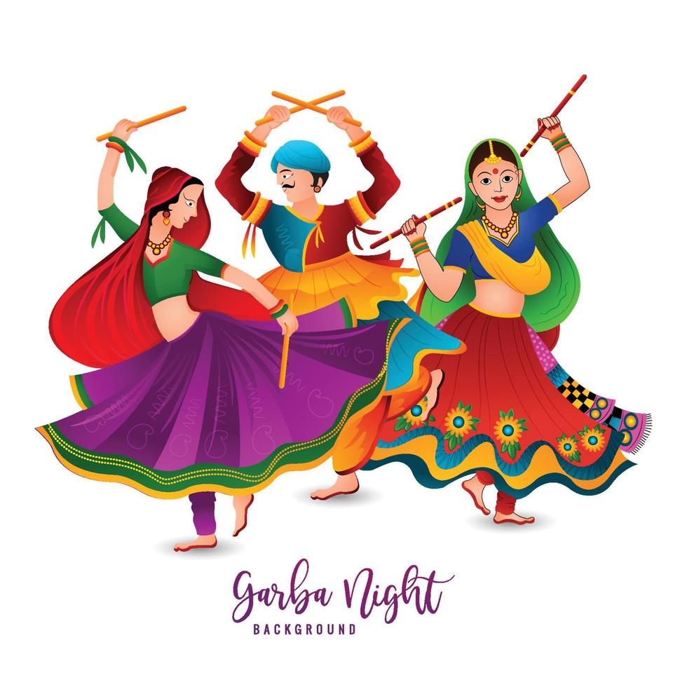 Beautiful illustration of people performing garba dance celebration card background vector
