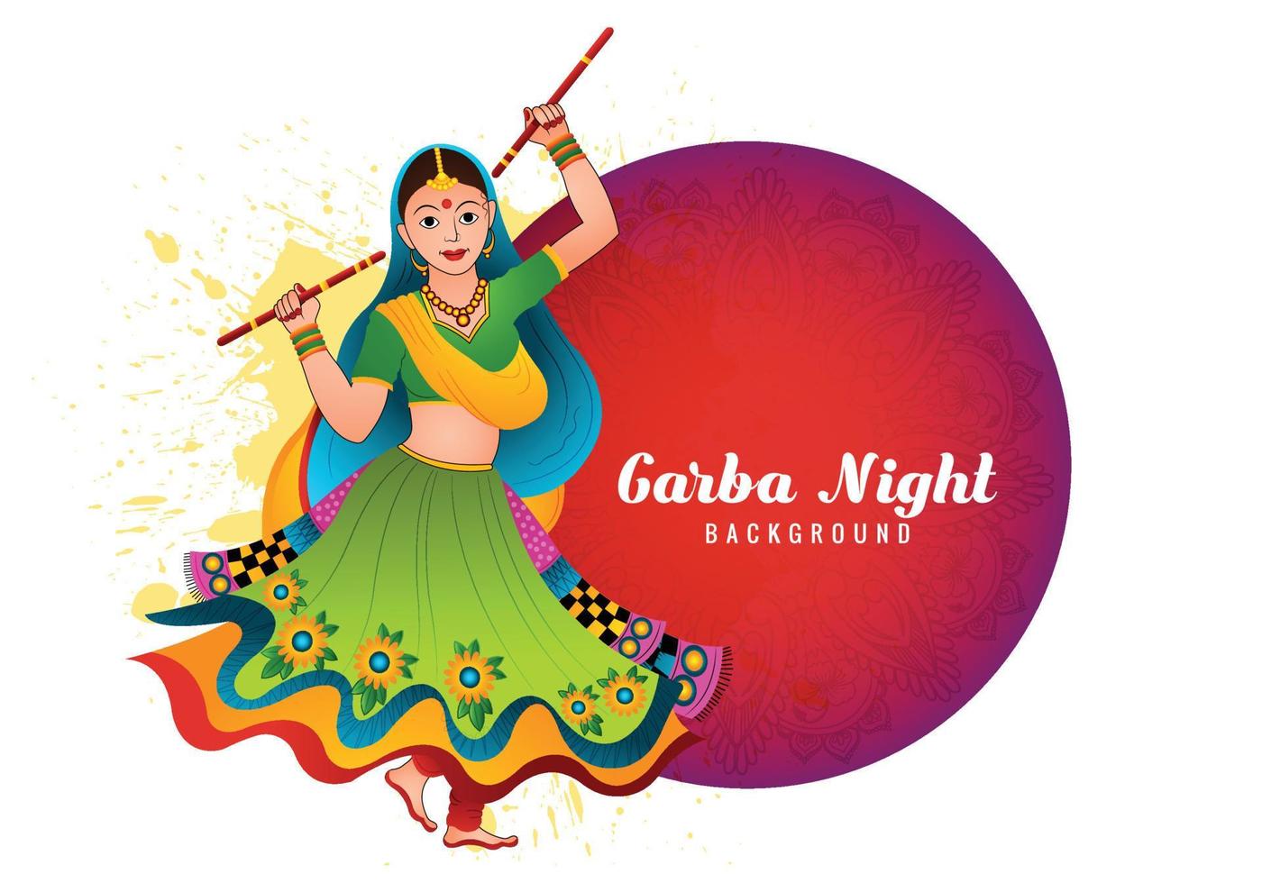 garba noche mujer jugando garba y dandiya fondo de celebración vector