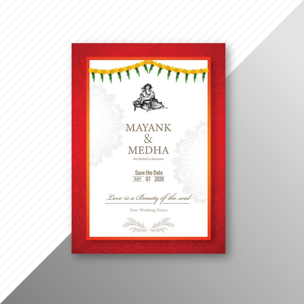 plantilla de tarjeta de boda india moderna con diseño de detalles de lugar vector