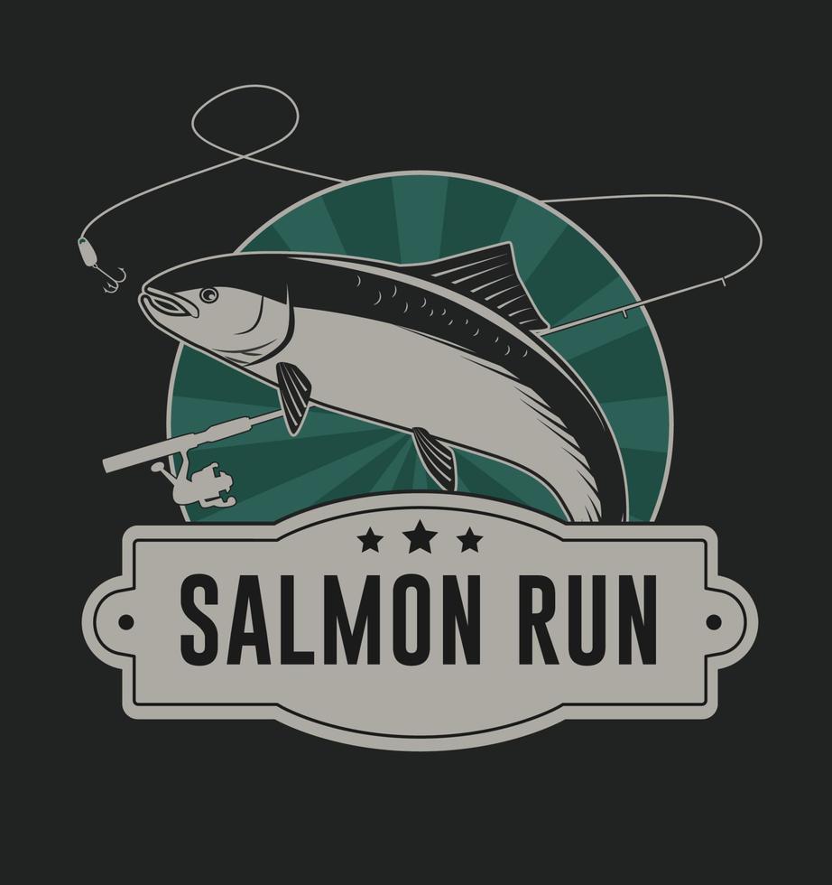 Salmon run badge illustration for t shirt and other uses vector