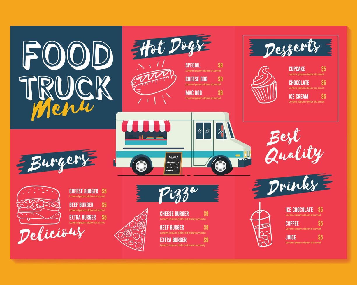 Food truck menu template vector