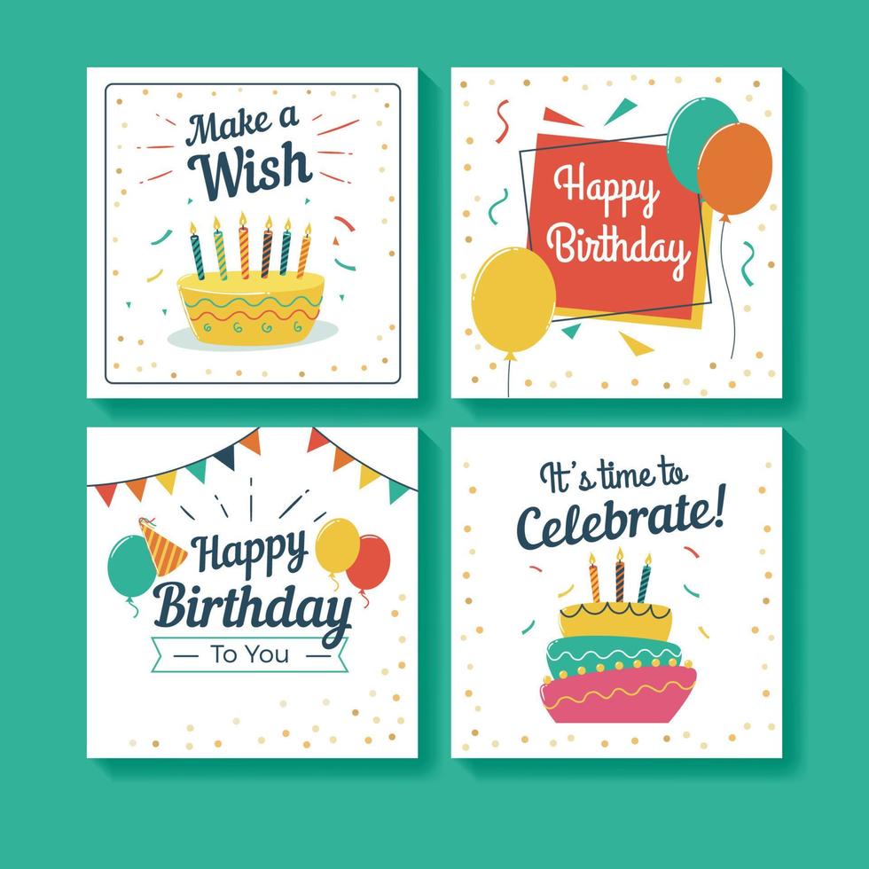 conjunto de tarjetas de felicitación de cumpleaños vector