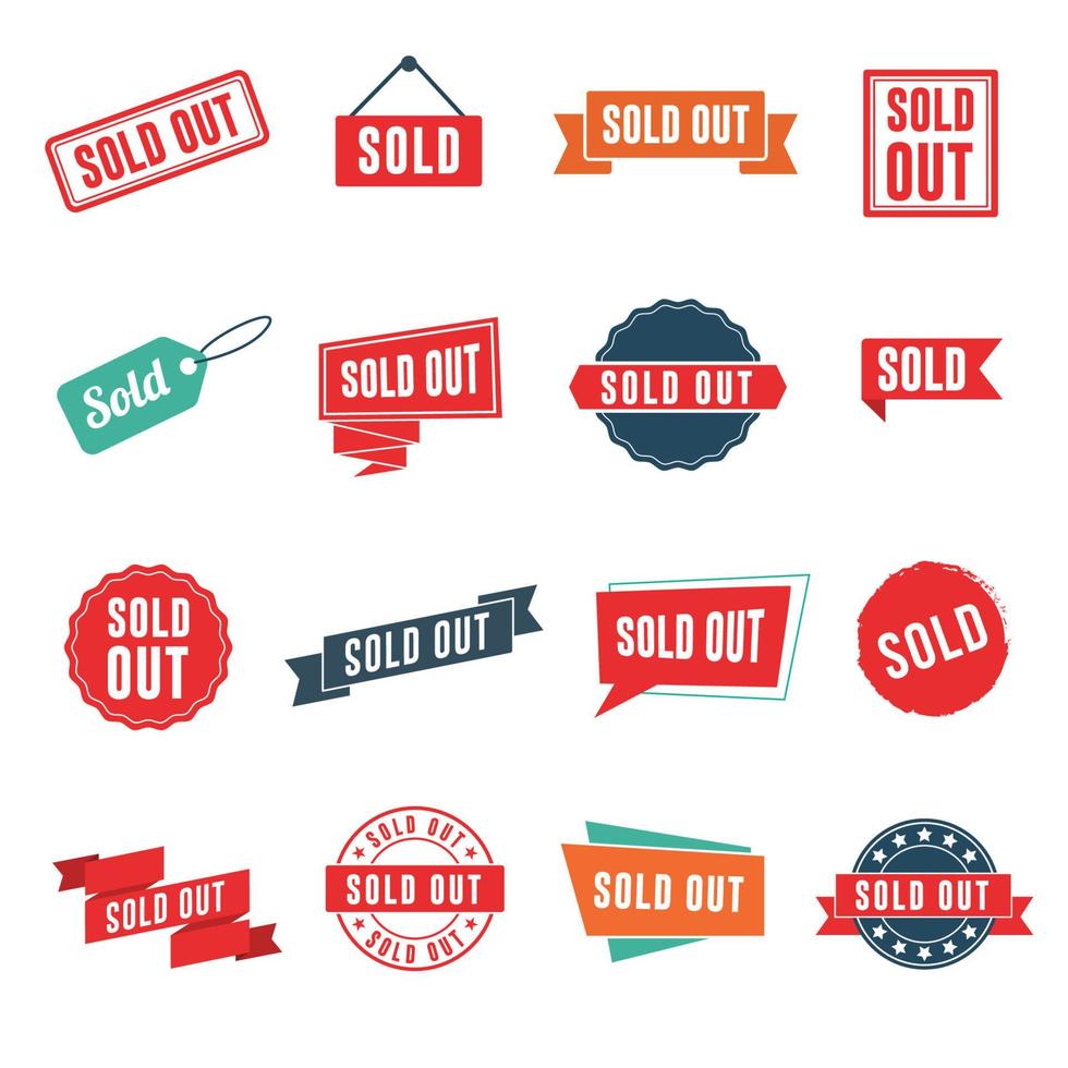 Sold out banners, labels, and signs isolated on white background vector