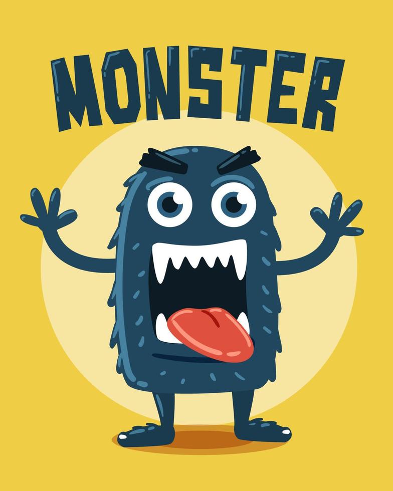 Cute Angry Monster on Yellow Background vector