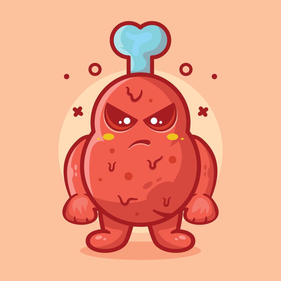 mascota de personaje de comida de muslo de pollo serio con expresión enojada dibujos animados aislados en diseño de estilo plano vector