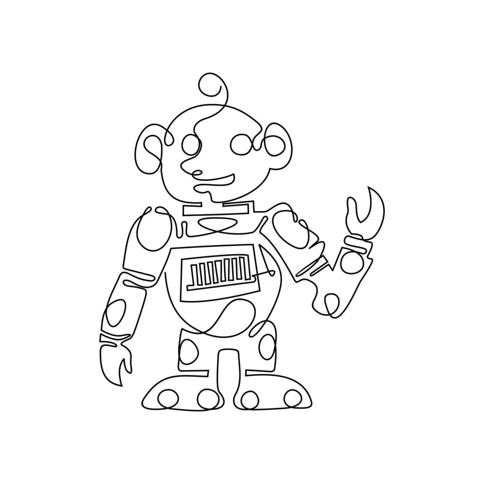 PrintSingle Continuous Line Art Illustration of Retro Sketch Robot vector