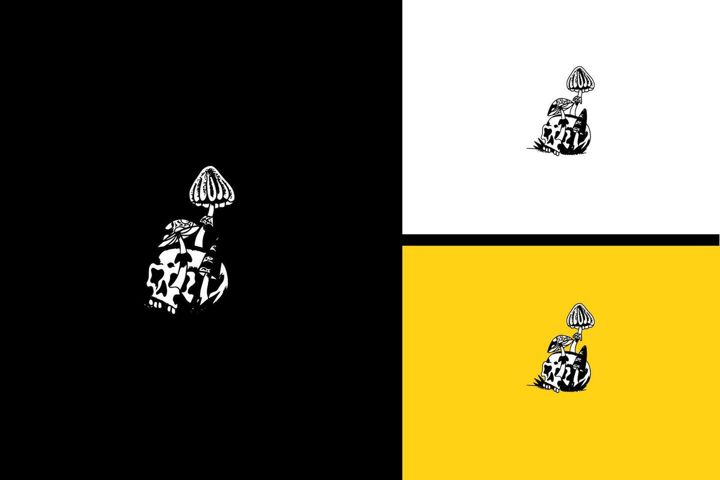 head skull and mushroom vector black and white