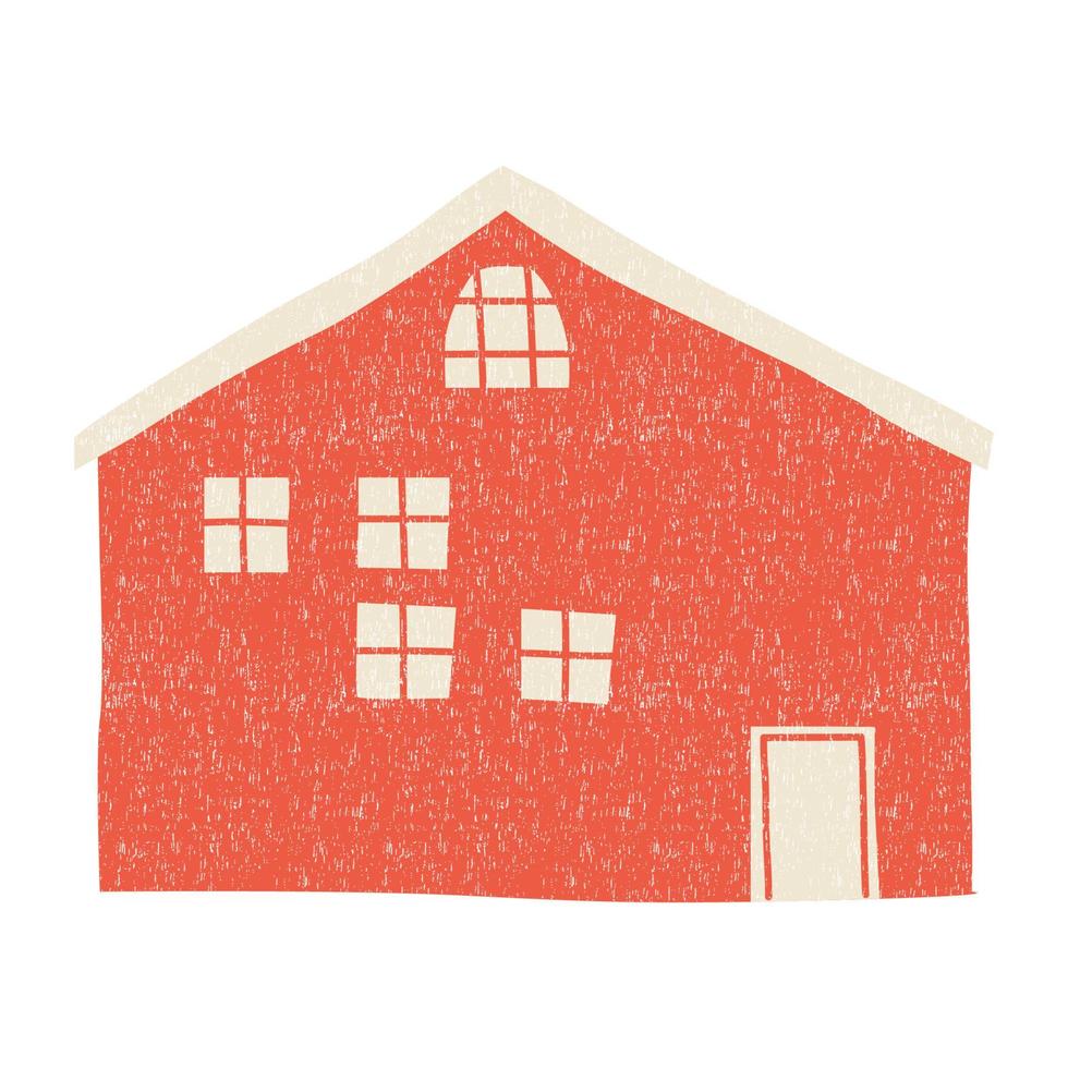 Cute Scandinavian house. Cozy sweet home in Scandinavia. Red nordic building with windows. Scandi flat vector illustration isolated on white background