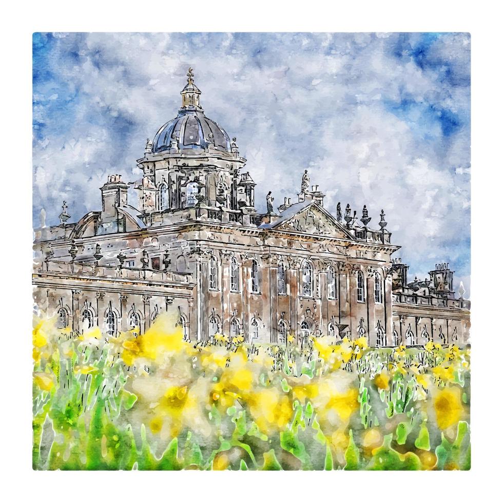 Castle Howard Watercolor sketch hand drawn illustration vector