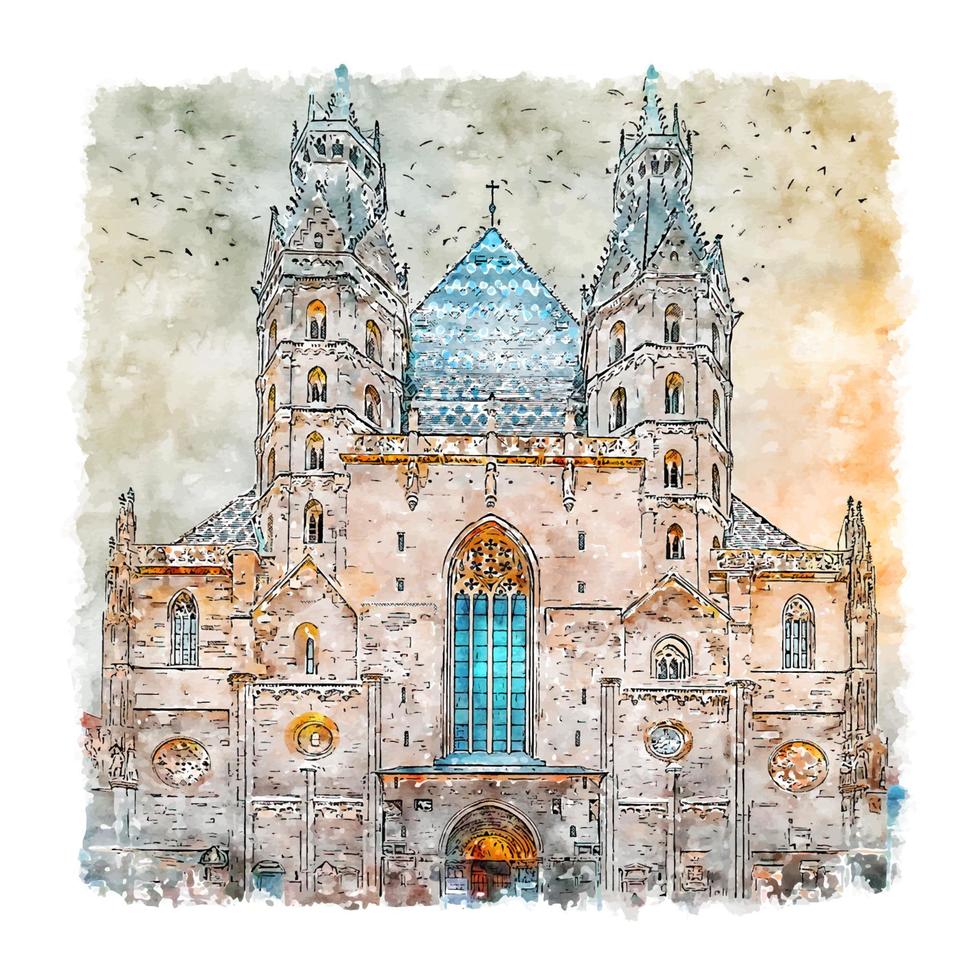 Stephansdom Vienna Austria Watercolor sketch hand drawn illustration vector