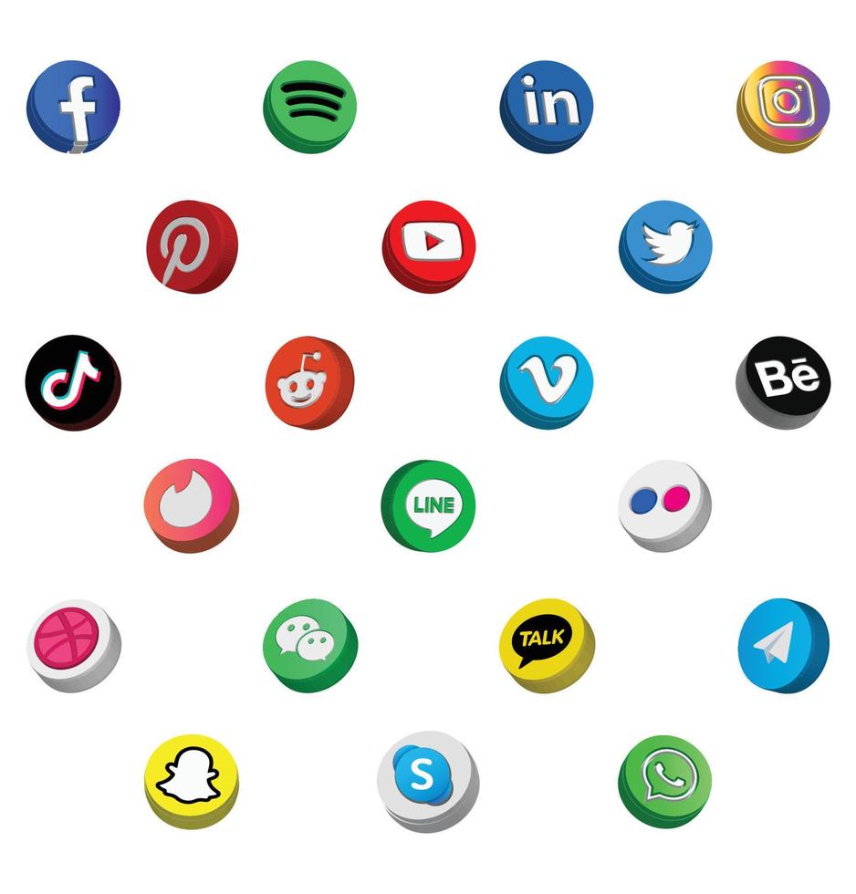 3D Social media modern Icon Set vector