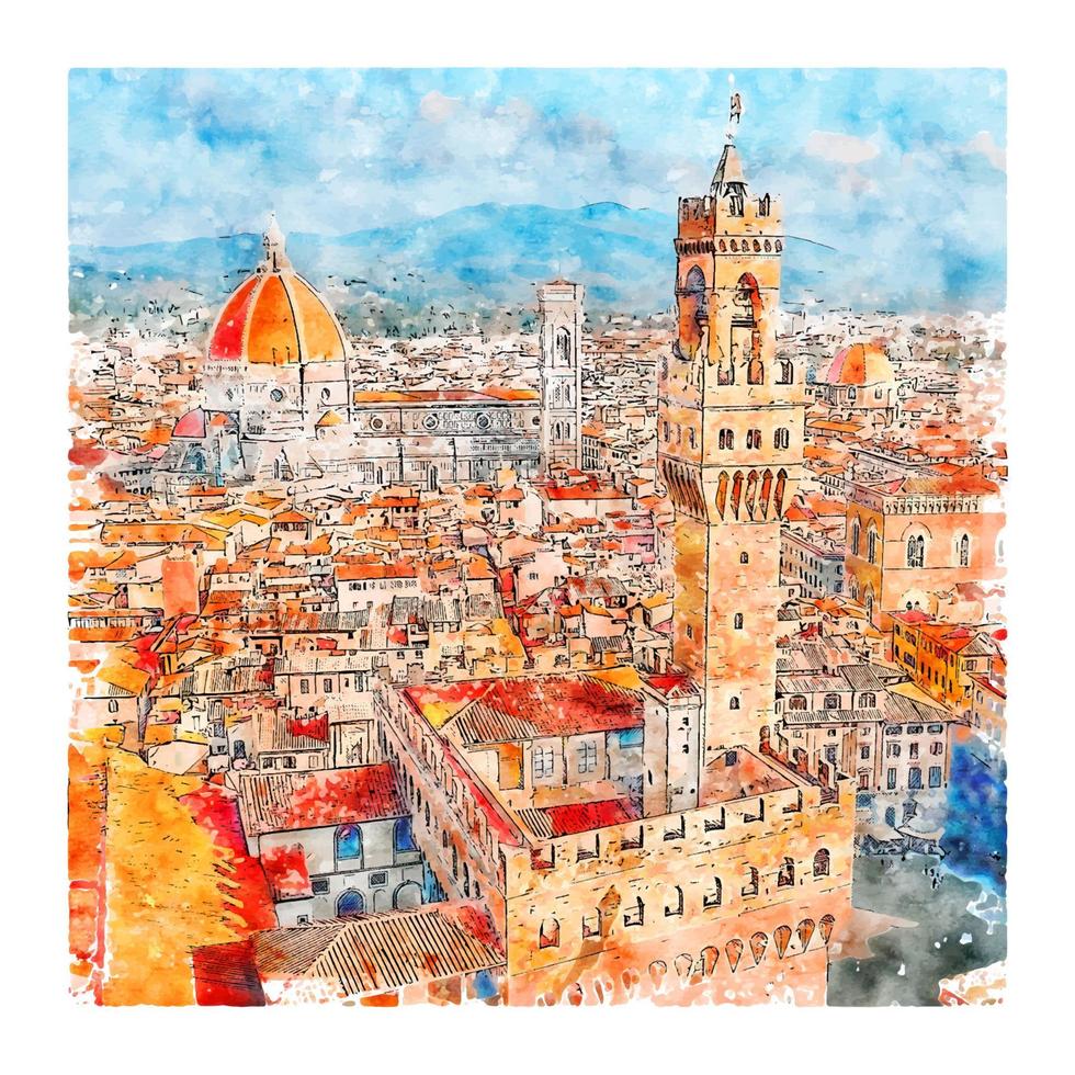 Florence Italy Watercolor sketch hand drawn illustration vector