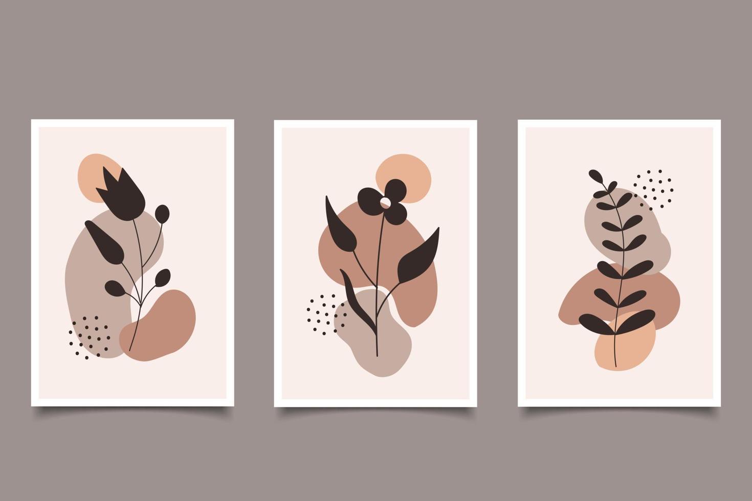 Set of boho botanical wall art with plant organic shapes design vector