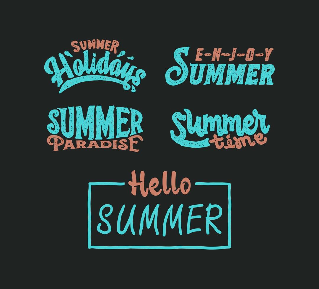 Summer lettering collection, hand drawn line style with digital color vector