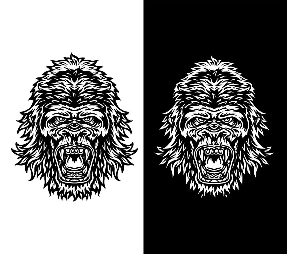 Vector illustration of gorilla, isolated on dark and bright background