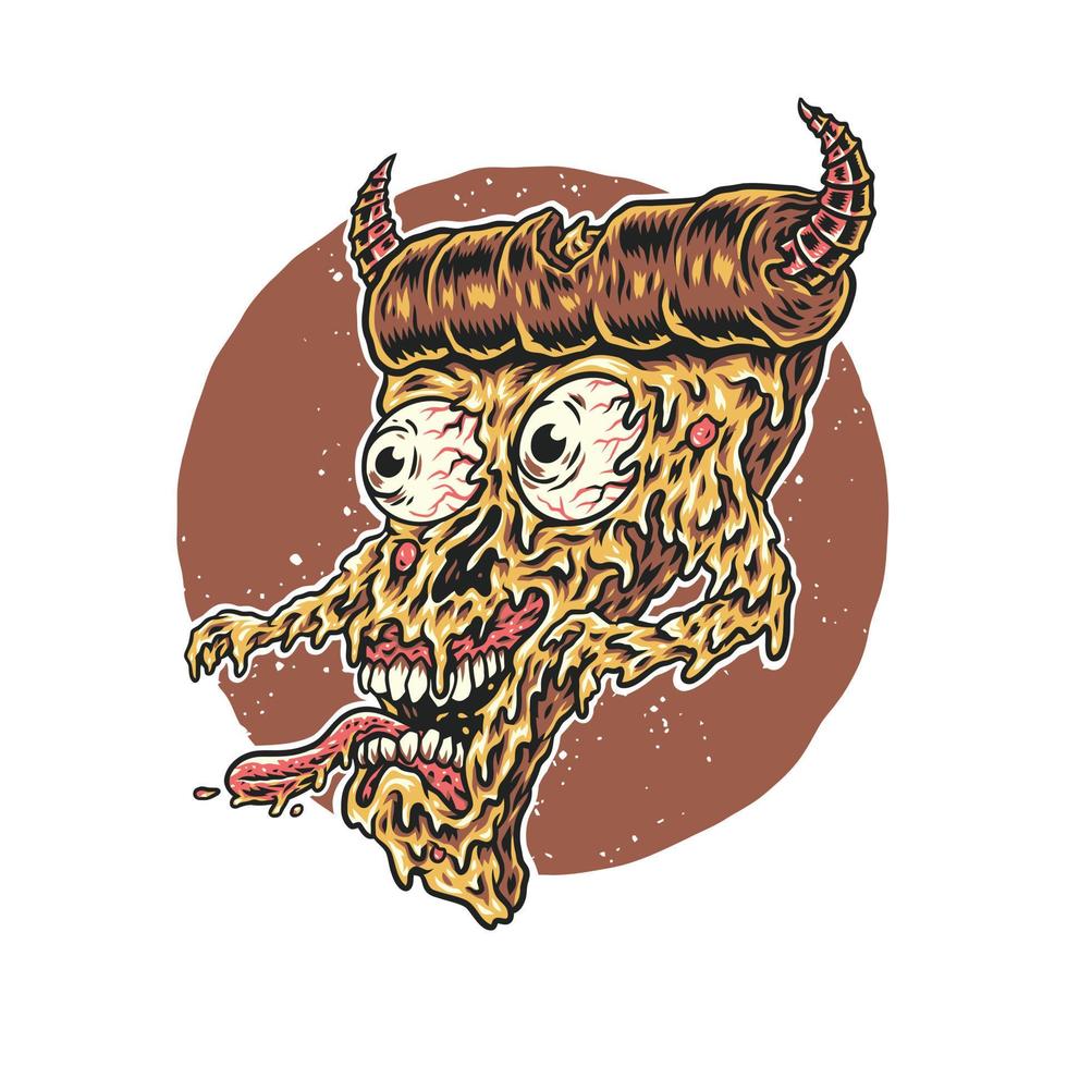 Vector illustration of Pizza Monster, hand drawn line style with digital color