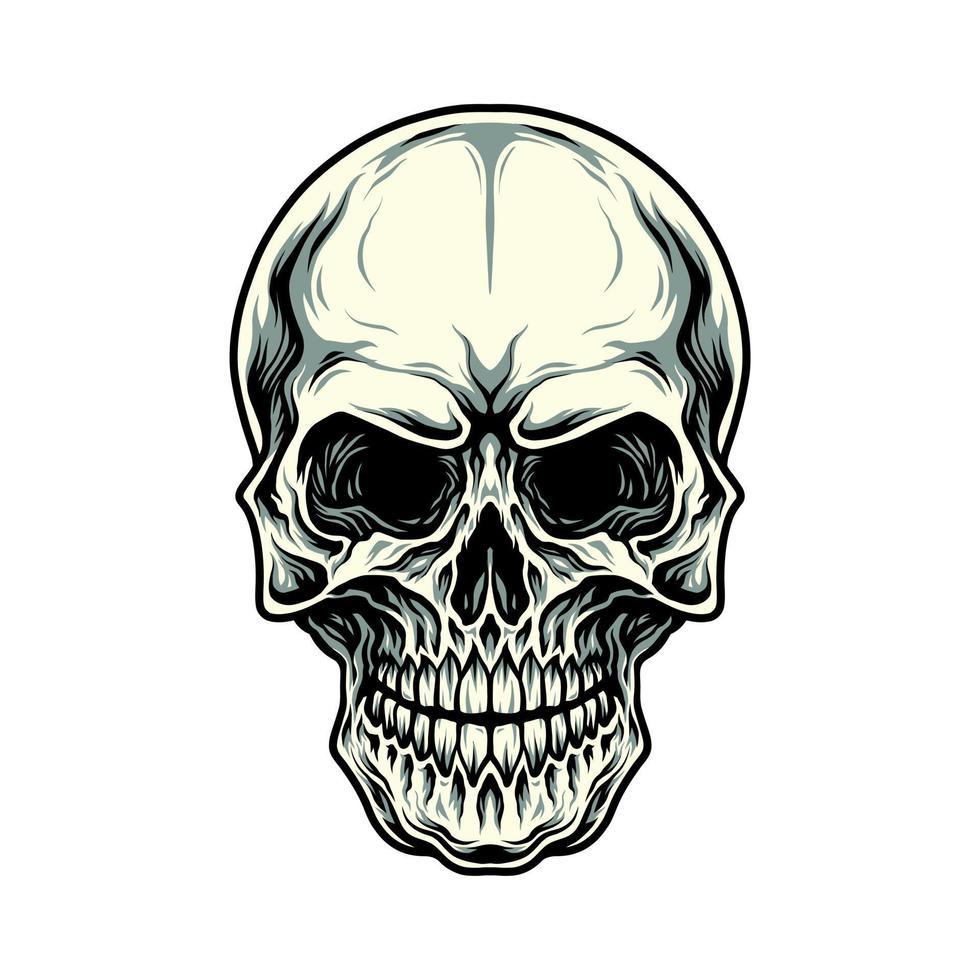 ilustración de cráneo, línea dibujada a mano con color digital vector