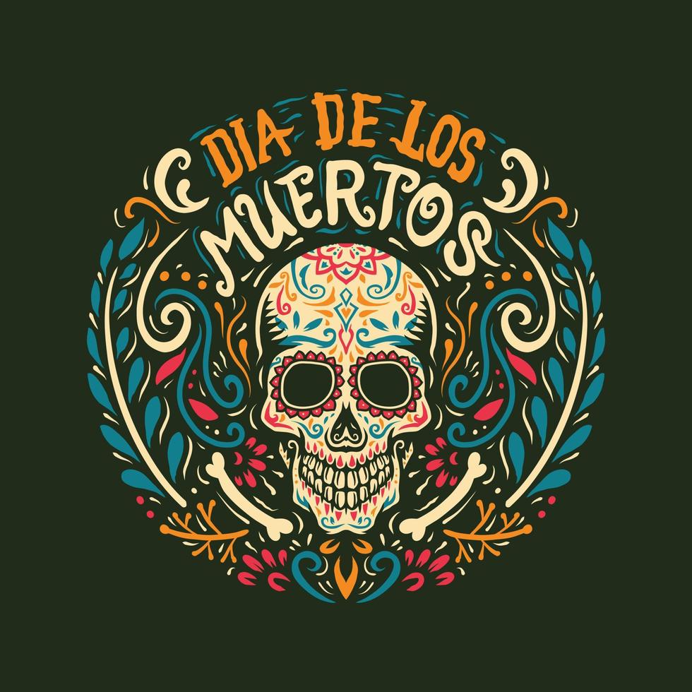 Vector illustration of an ornately decorated Day of the Dead, Dia de los Muertos, sugar skull