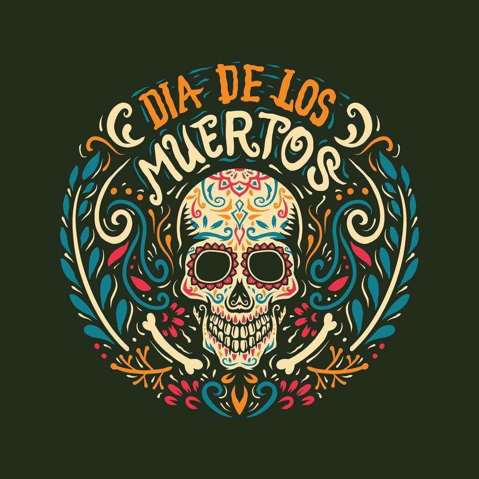 ilustración vectorial de un día de los muertos profusamente decorado, dia de los muertos, calavera de azúcar vector