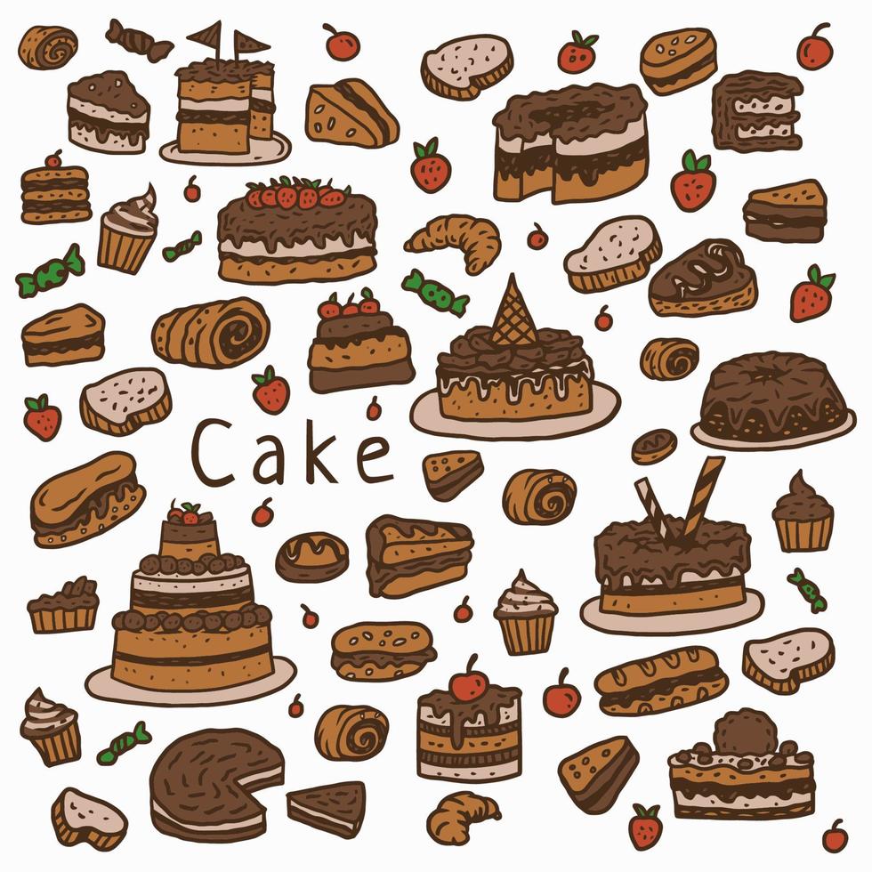 Cake illustration using a hand drawing style continued with digital coloring, this is a combination of hand drawing style and digital color vector