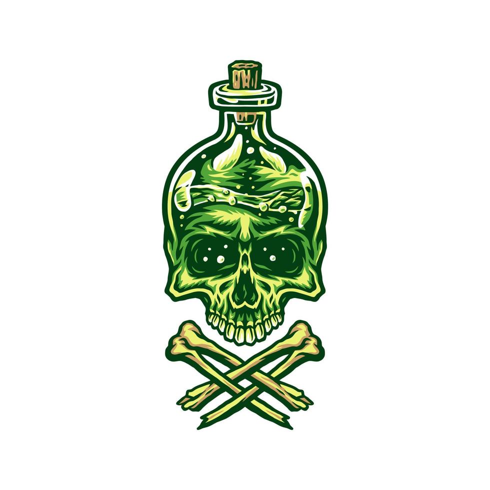 ilustración vectorial del cráneo de la botella de veneno, estilo de línea dibujada a mano con color digital vector