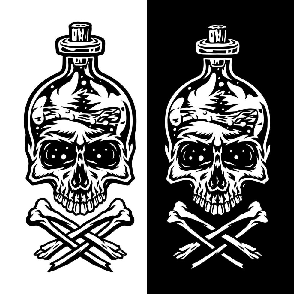 Vector illustration of poison bottle skull, isolated on dark and bright background