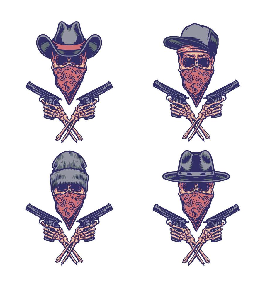 juego de bandidos sosteniendo un arma, línea dibujada a mano con color digital, ilustración vectorial vector