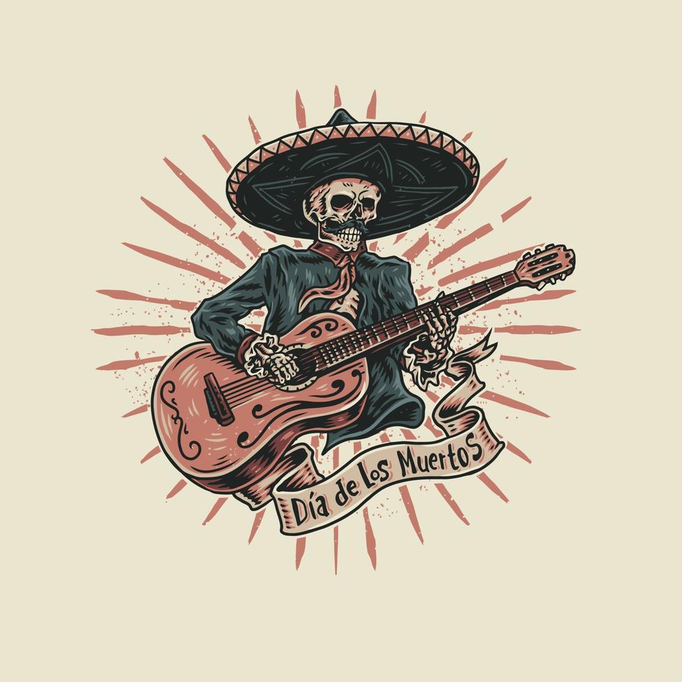 ilustración vectorial de dia de los muertos, estilo de línea dibujada a mano con color digital vector