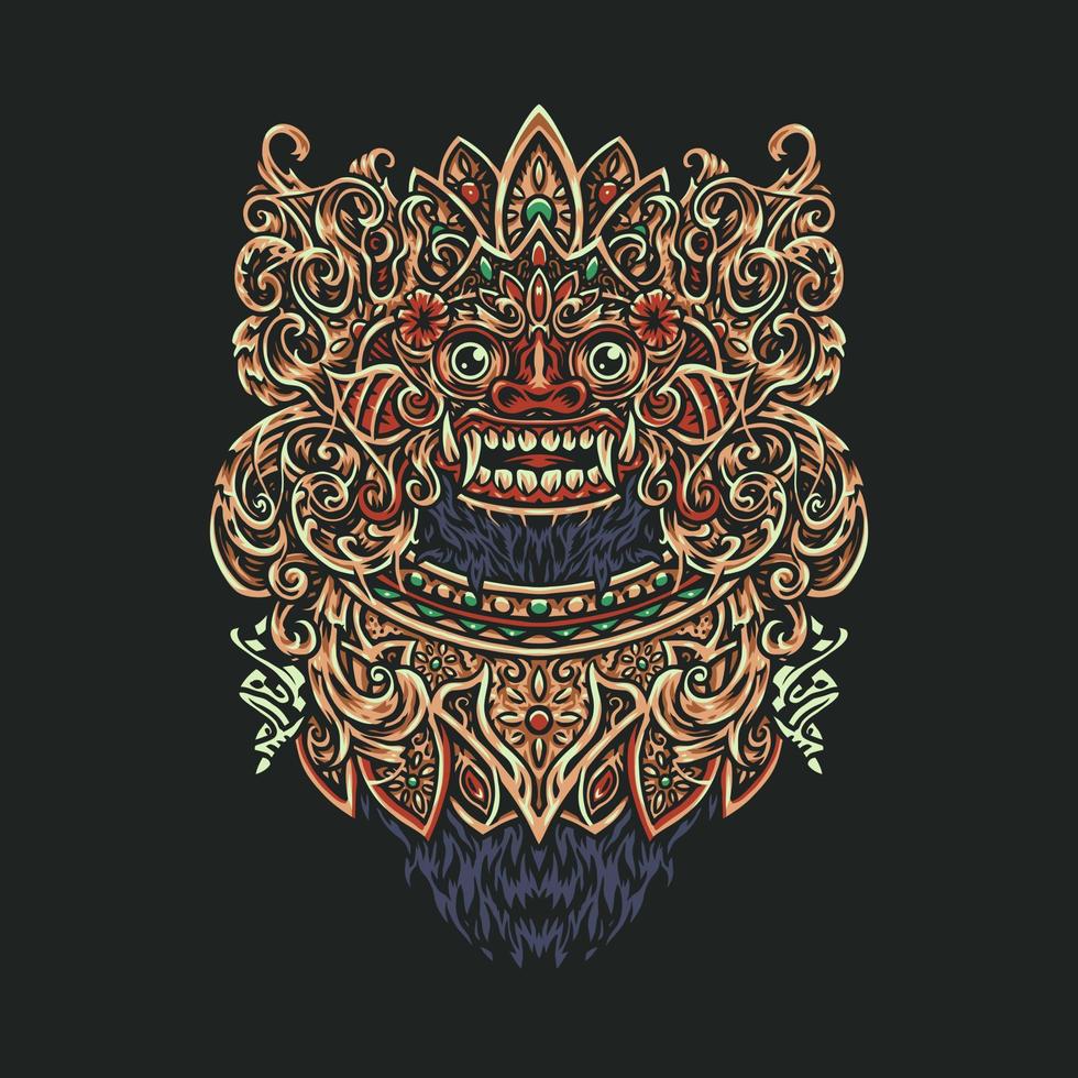 Vector illustration of barong bali, hand drawn line art vector illustration